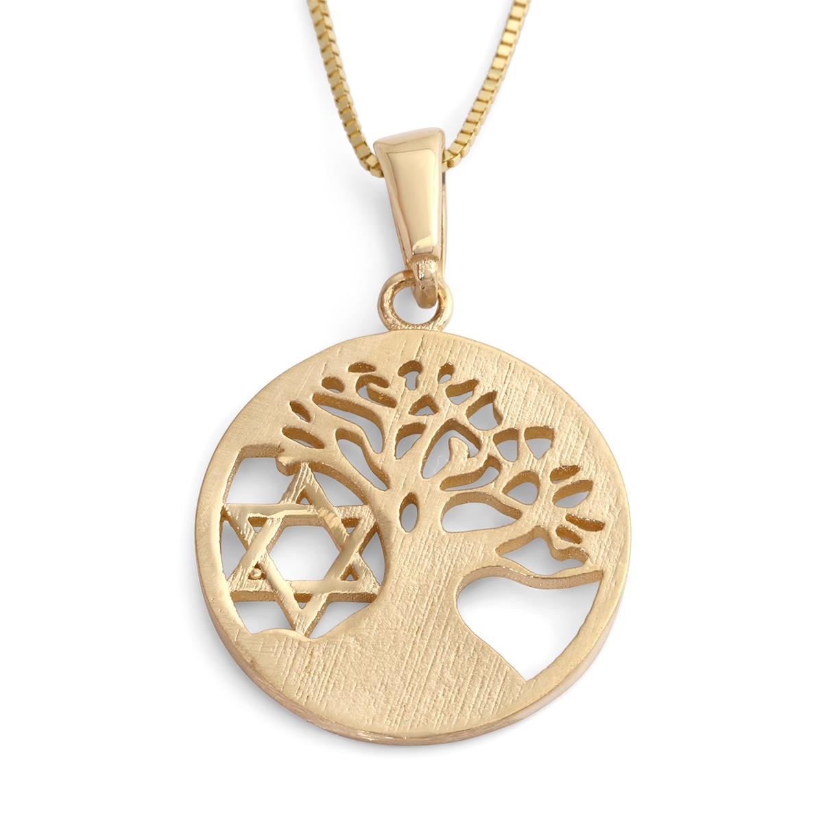 14K Gold Tree of Life and Star of David Pendant Necklace (Choice of Color) - 1
