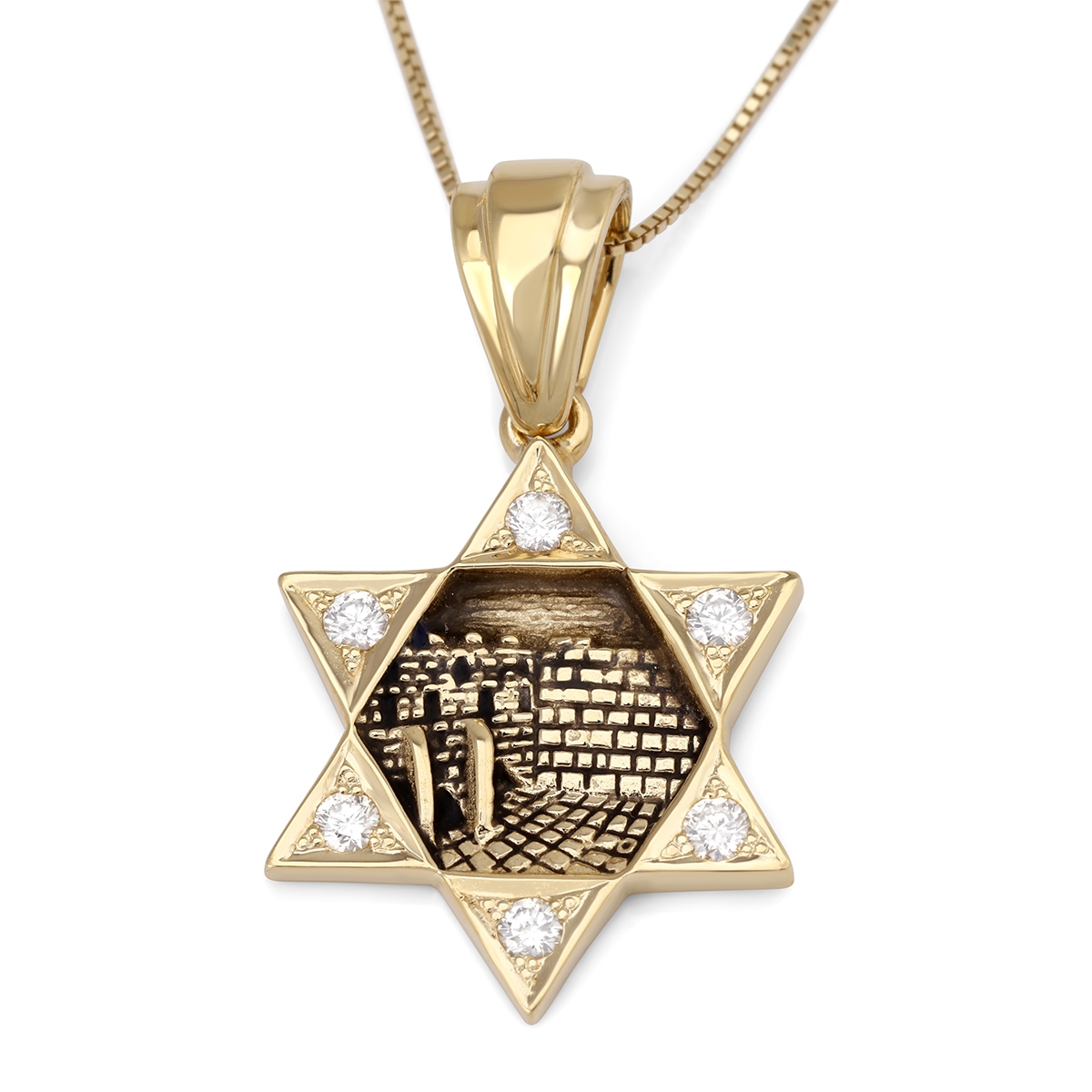Diamond-Accented Star of David & Western Wall 14K Gold Pendant Necklace - 1