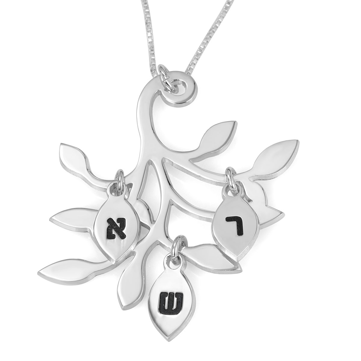 Hebrew Name Necklace Sterling Silver Mother's English/Hebrew Personalized Family Tree Necklace - 1
