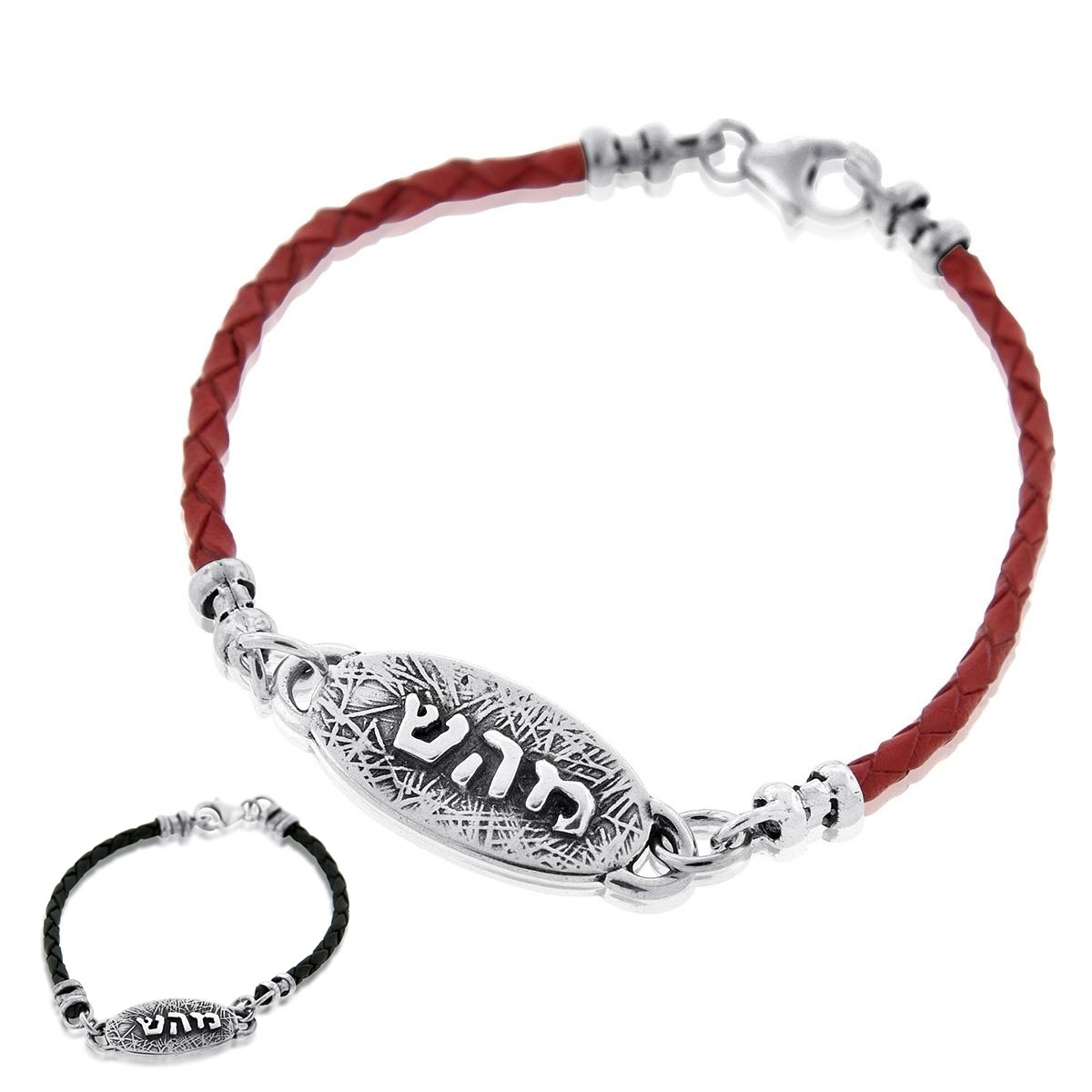 Sterling Silver & Leather Kabbalah Healing Bracelet - 5