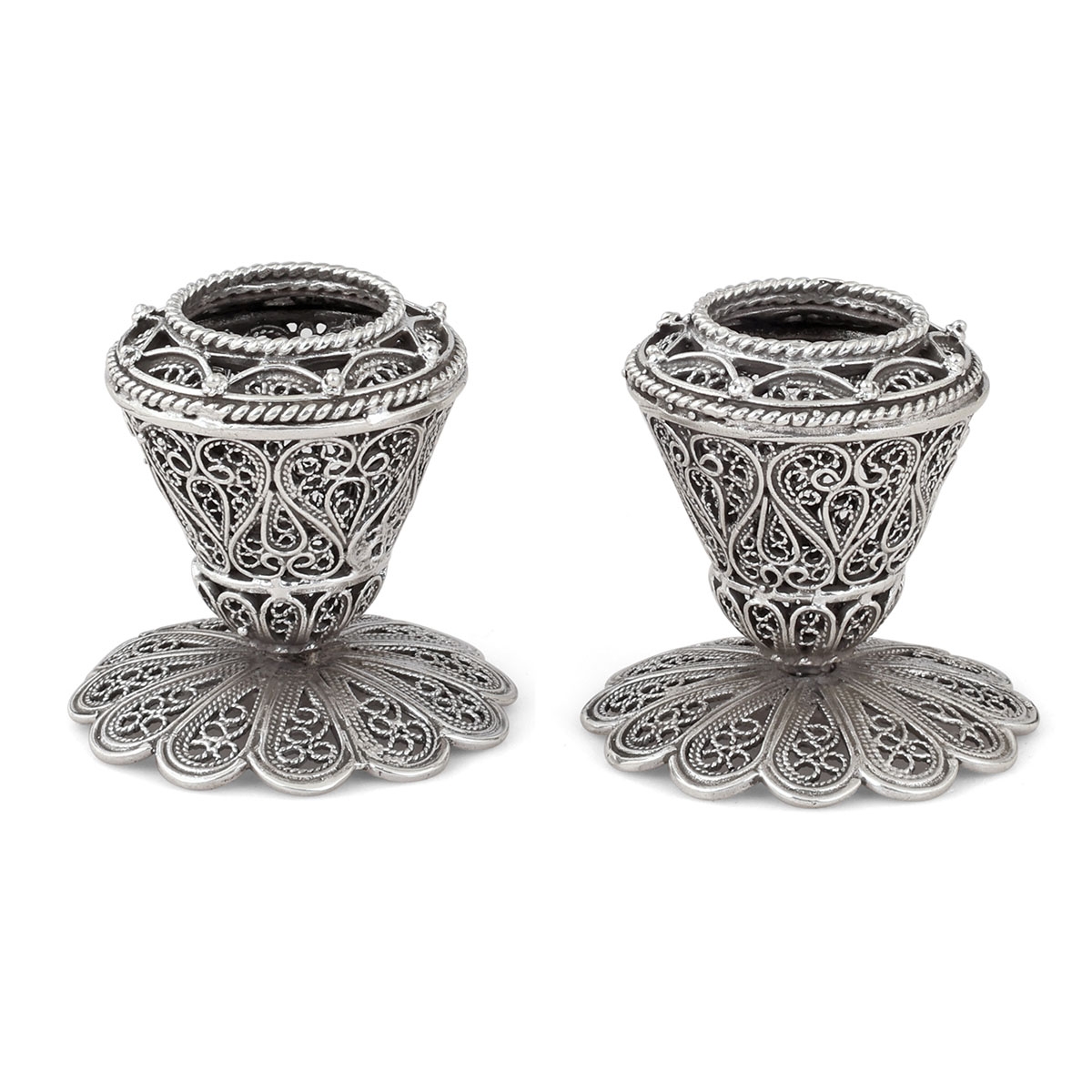 Traditional Yemenite Art Stylish Handcrafted Sterling Silver Candlesticks With Filigree Design - 1