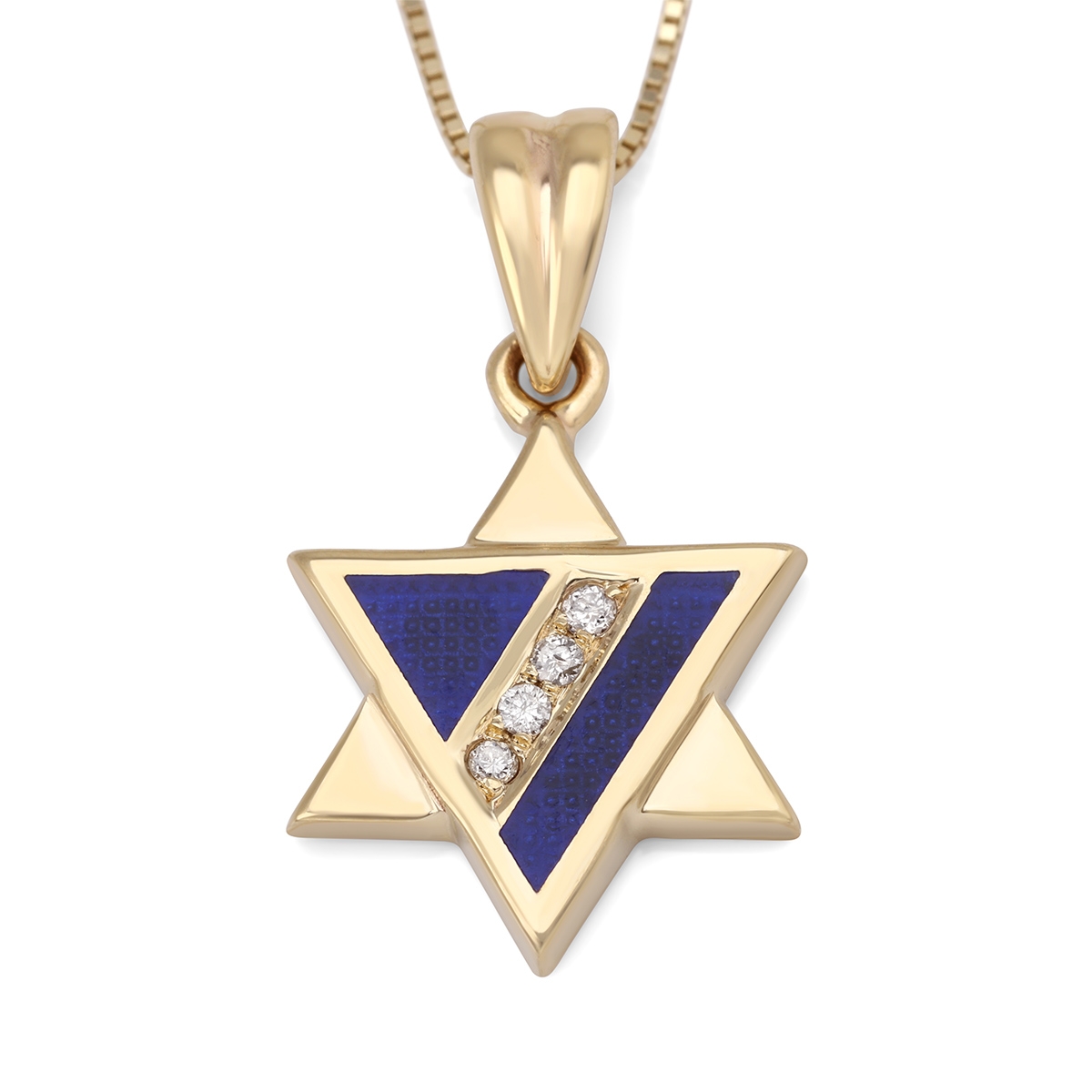 Stylish Star of David 14K Yelow Gold Pendant Necklace With White Diamonds - 1