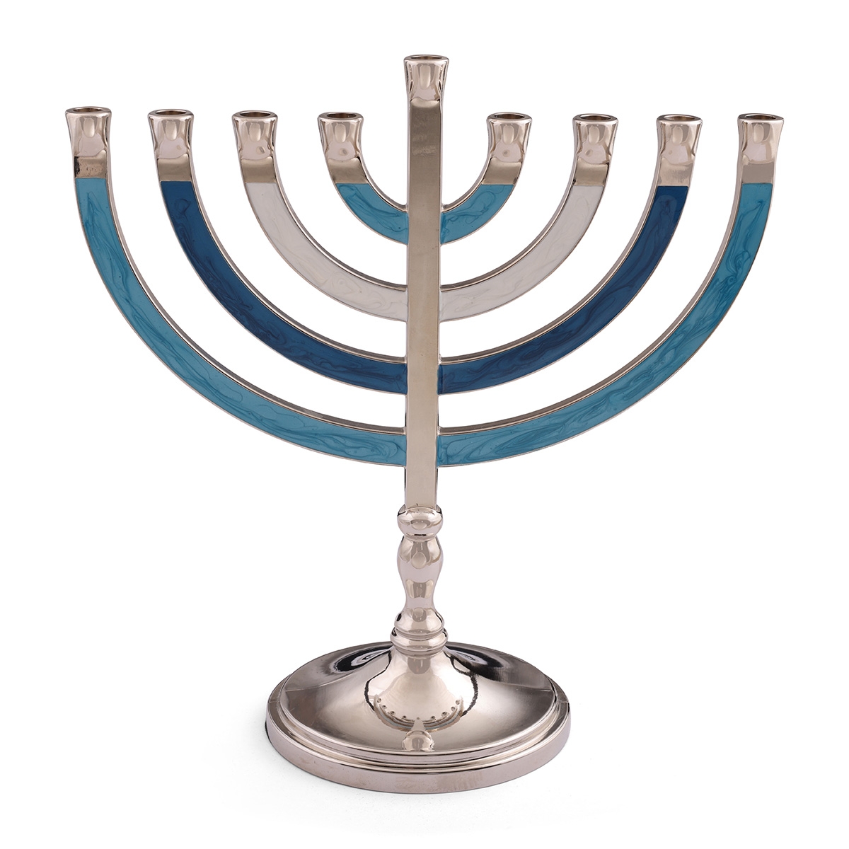 Modern Nickel Hanukkah Menorah with Enamel Design - 1