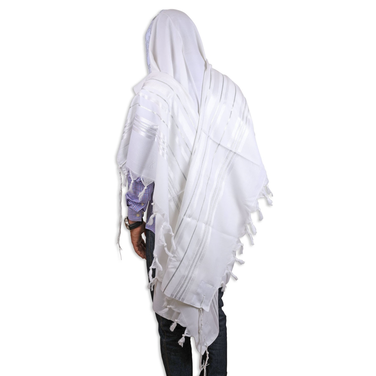 Talitnia Gilboa Traditional Non-Slip Tallit - White and Silver - 1