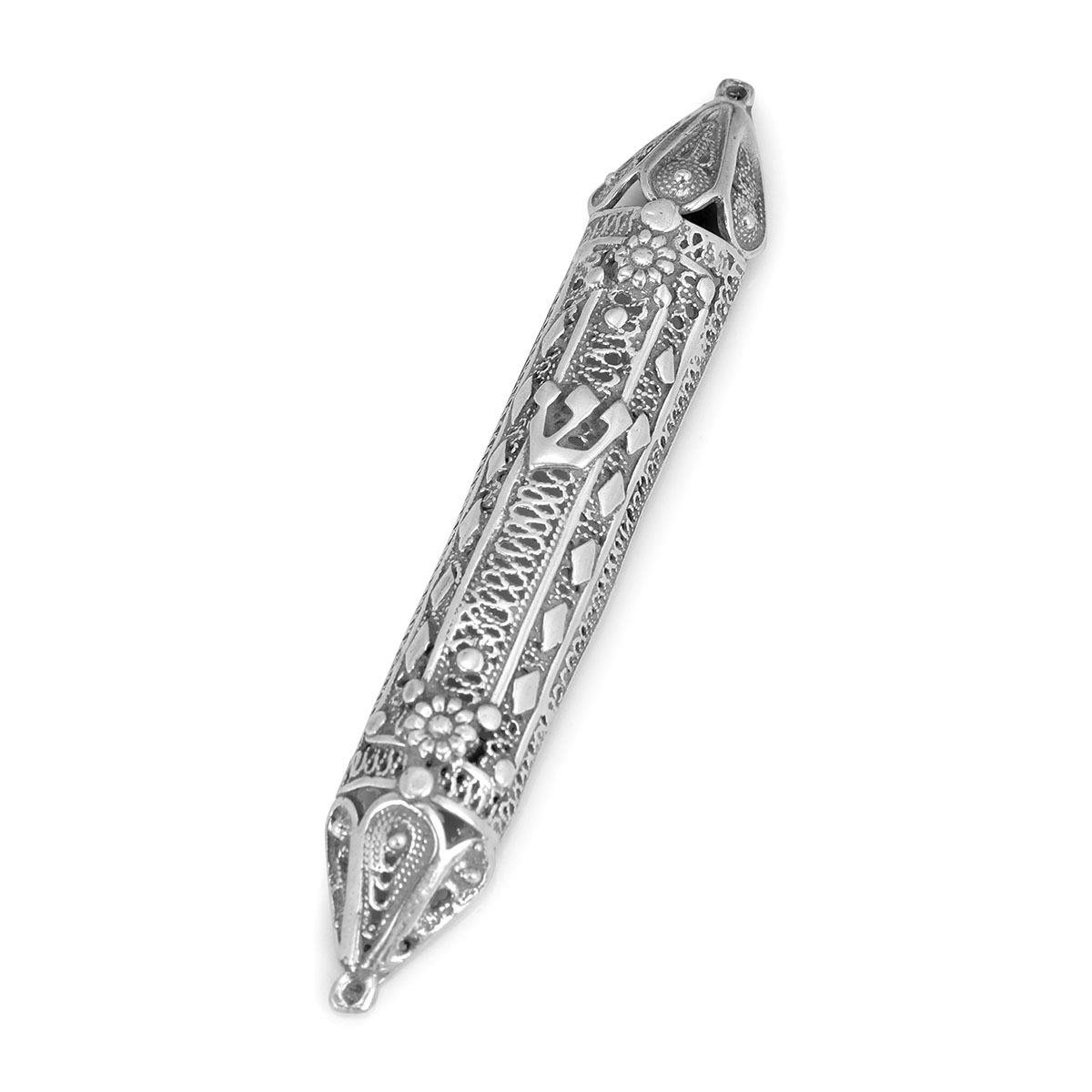 Traditional Yemenite Art Compact Handcrafted Sterling Silver Mezuzah Case With Filigree Design - 1