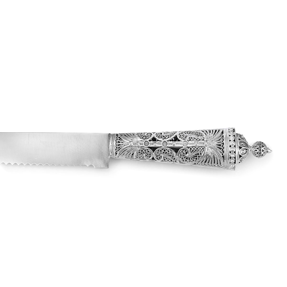 Traditional Yemenite Art Handcrafted Sterling Silver Challah Knife With Majestic Filigree Design - 1