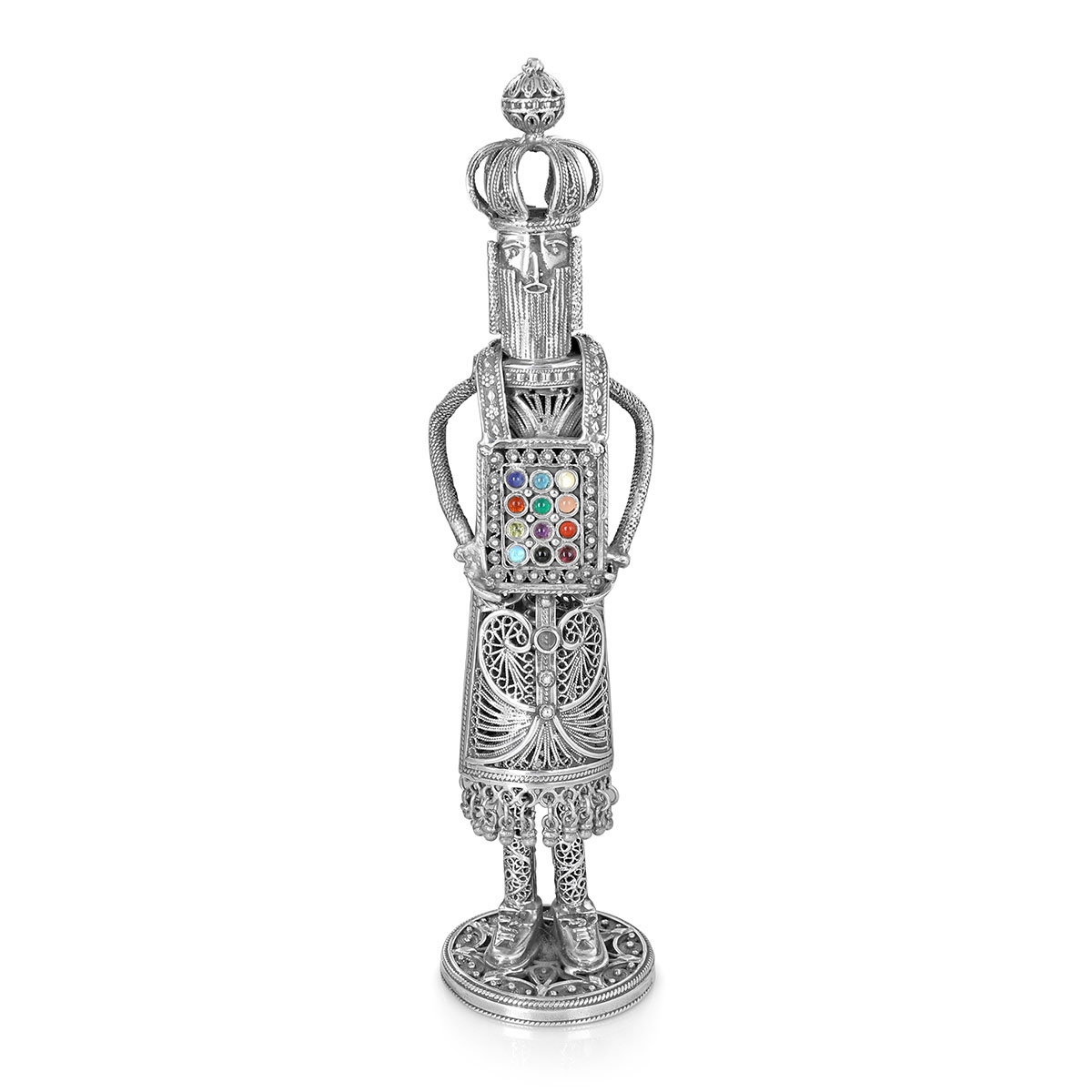 Traditional Yemenite Art Handcrafted Sterling Silver Kohen Gadol (High Priest) Figurine With Filigree Design - 1