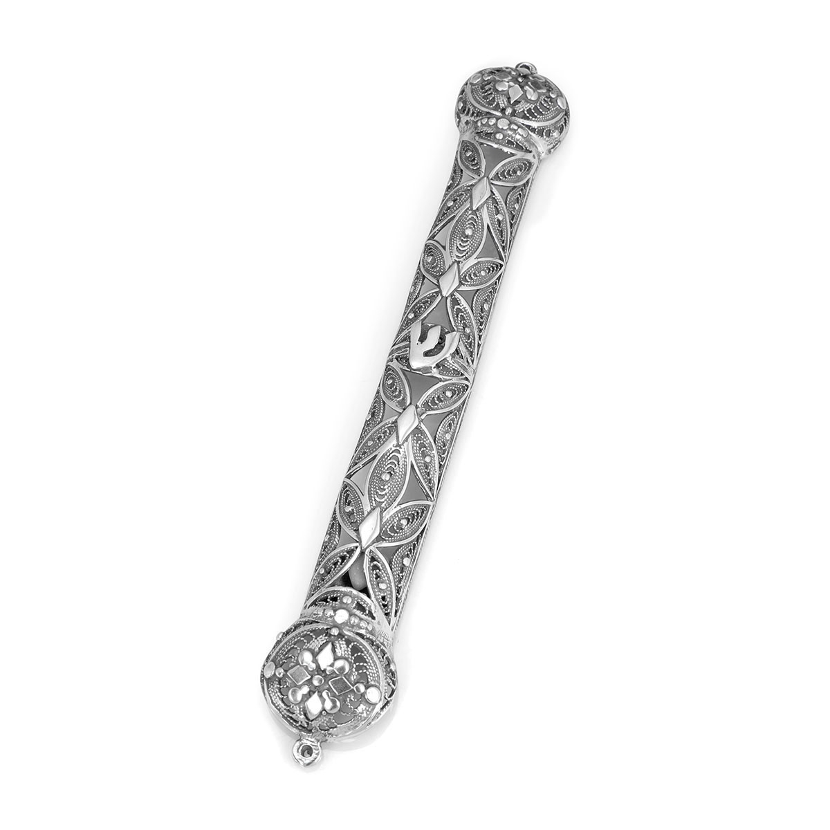 Traditional Yemenite Art Handcrafted Sterling Silver Mezuzah Case With Elaborate Filigree Design - 1