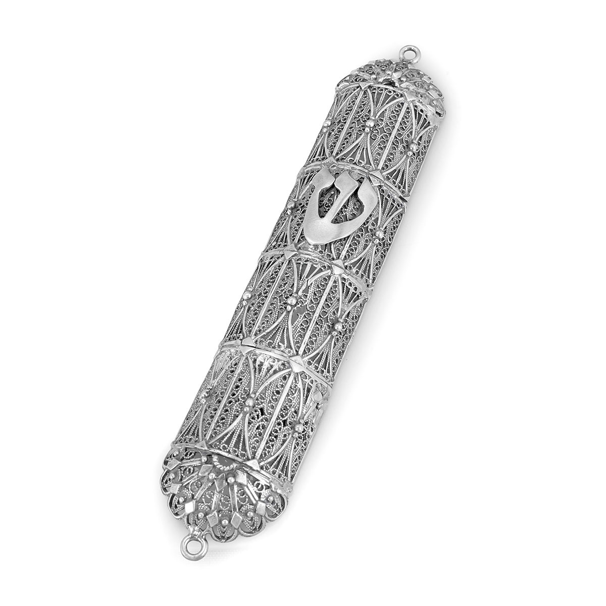 Traditional Yemenite Art Handcrafted Sterling Silver Mezuzah Case With Sectional Filigree Design - 1