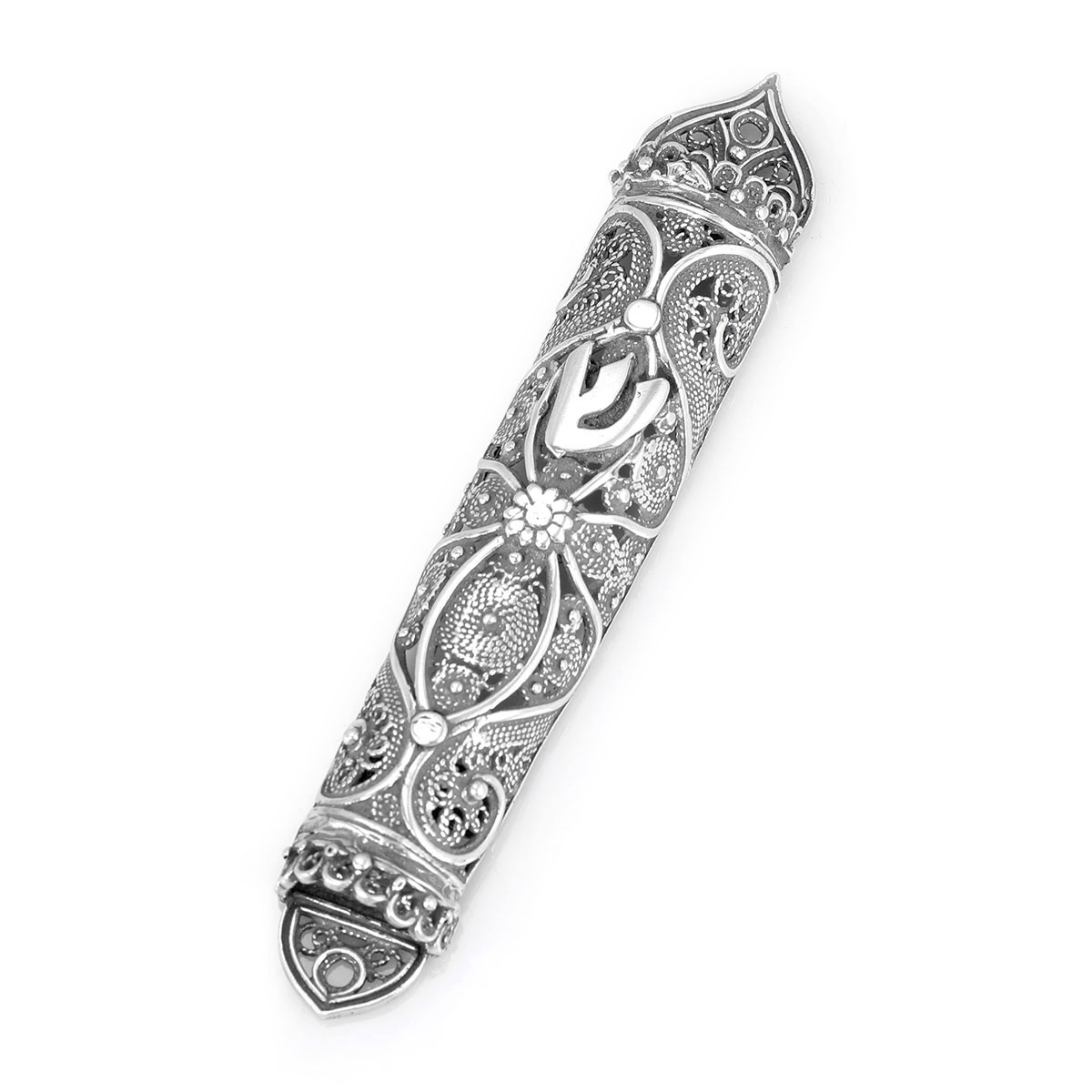 Traditional Yemenite Art Luxurious Handcrafted Sterling Silver Mezuzah Case With Filigree Design - 1