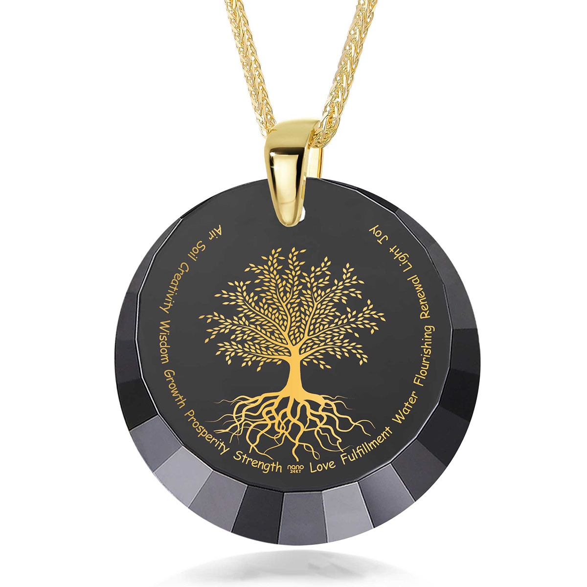 Tree of Life: Cubic Zirconia Necklace Micro-Inscribed With 24K Gold (Genesis 2:9) - 1