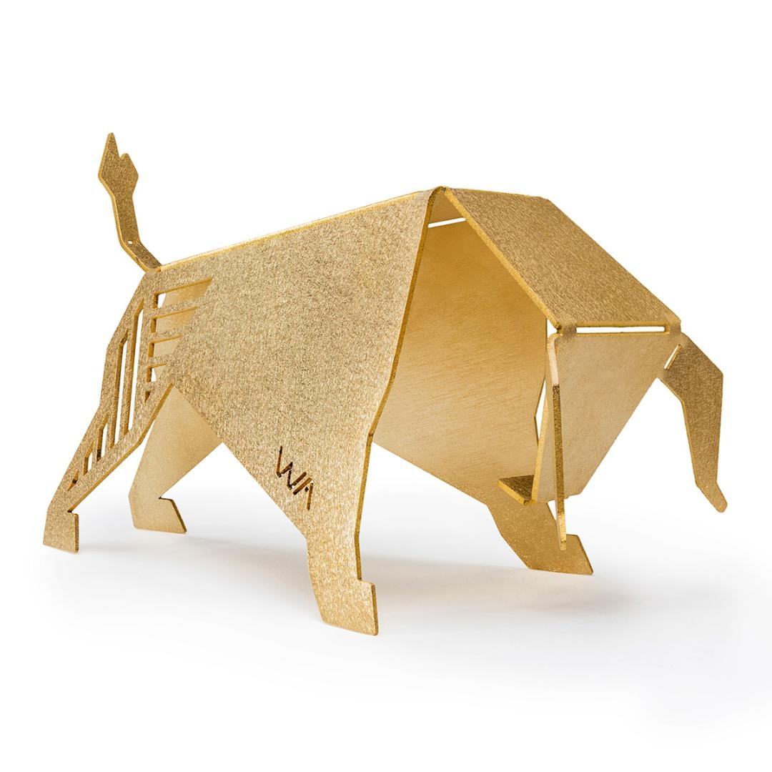 Wallaby Brass Origami Bull Sculpture - 1