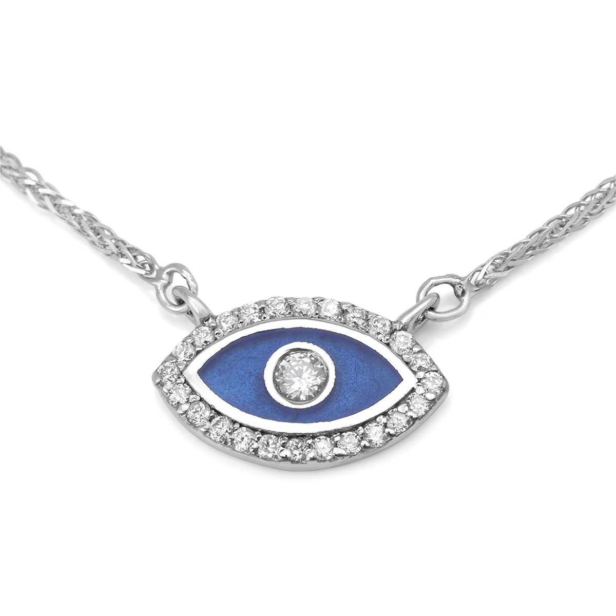 Diamond-Accented Evil Eye 14K White Gold Pendant Necklace - 1