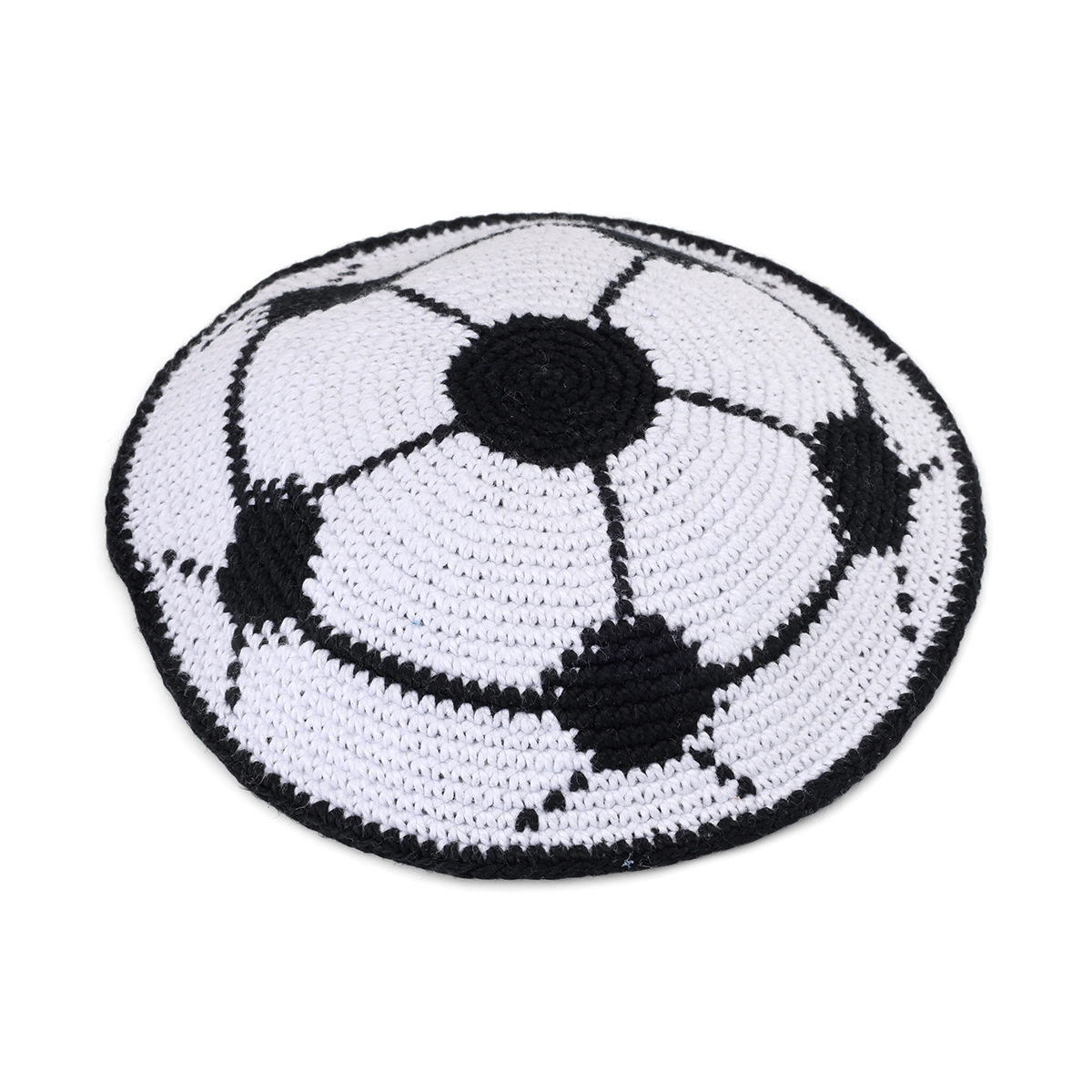 Hand Made Knit Soccer Ball Kippah (White) - 1