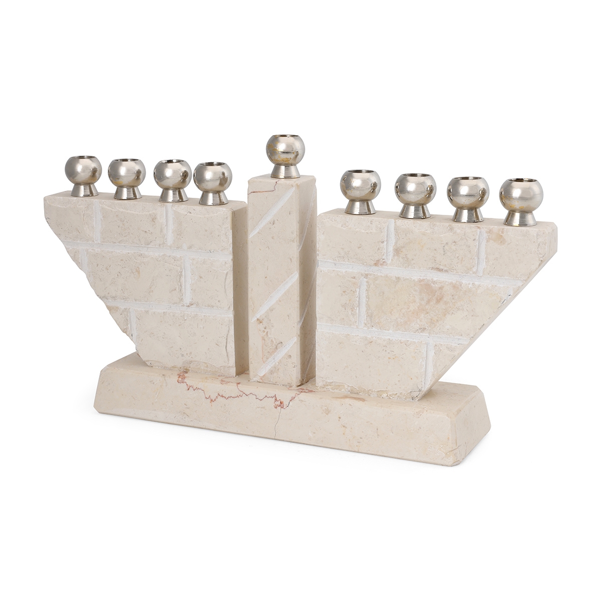 White Jerusalem Stone Split Hanukkah Menorah - 1
