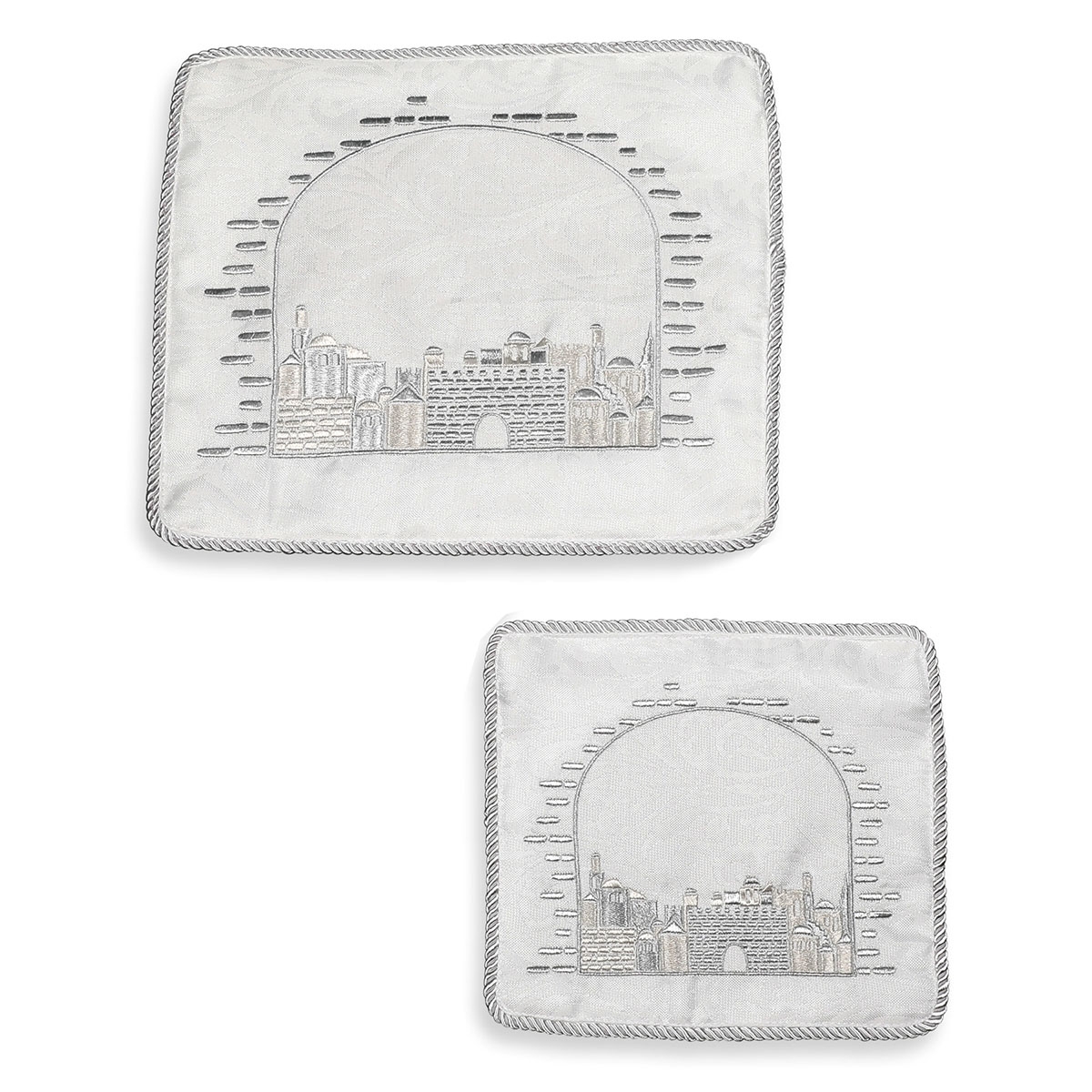 White Tallit and Tefillin Bag Set With Jerusalem Design - 1