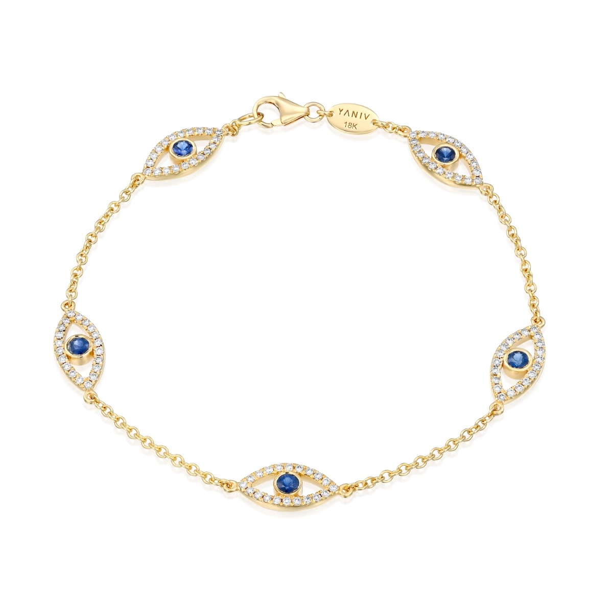 Yaniv Fine Jewelry 18K Gold Evil Eyes Bracelet with Diamonds and Sapphires - 1