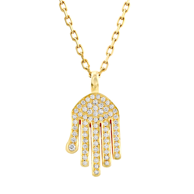 Yaniv Fine Jewelry 18K Gold Elongated Hamsa Pendant with Diamonds - 1