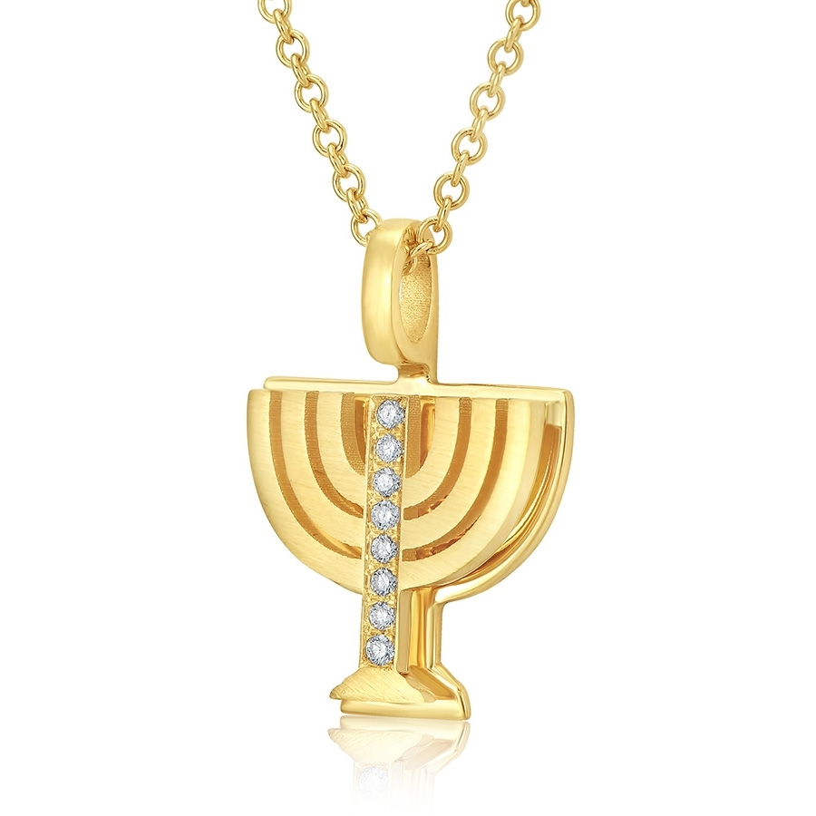 Deluxe Diamond-Accented 18K Gold Double Menorah Pendant Necklace By Yaniv Fine Jewelry - 1