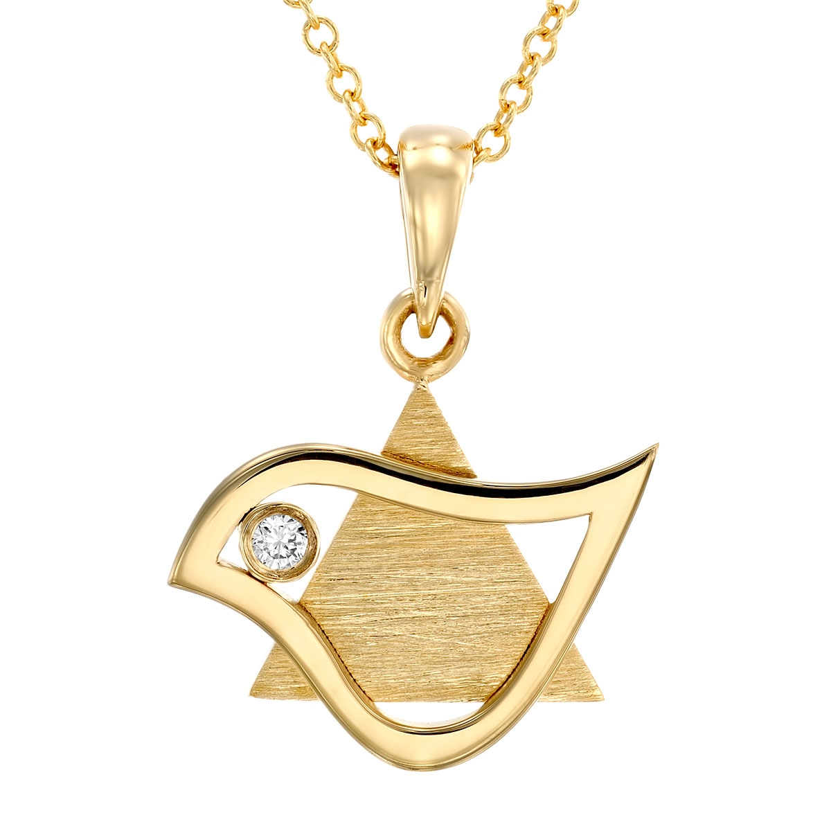 18K Gold Unisex Star of David & Dove of Peace Pendant with Diamond - 1