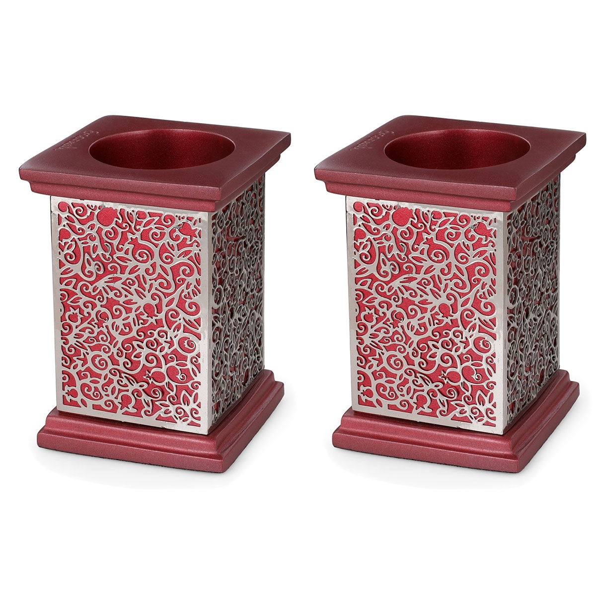 Yair Emanuel Anodized Aluminum Pomegranate Candlesticks with Laser-Cut Metal – Variety of Colors - 1