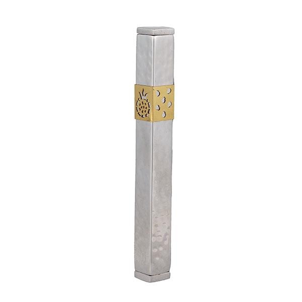 Yair Emanuel Stainless Steel & Copper Hammered Pomegranate Mezuzah (Choice of Colors) - 1