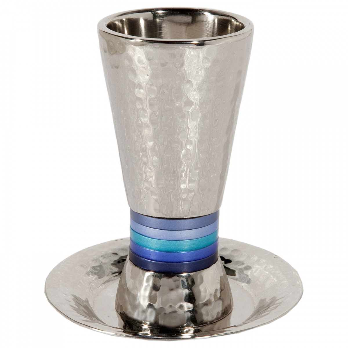 Yair Emanuel Textured Nickel 5-Bands Kiddush Cup with Plate - 1