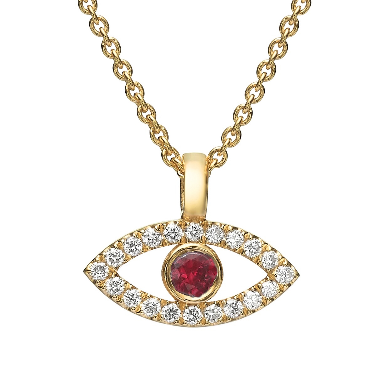 Yaniv Fine Jewelry 18K Gold Evil Eye Diamond Necklace with Ruby Stone - 1