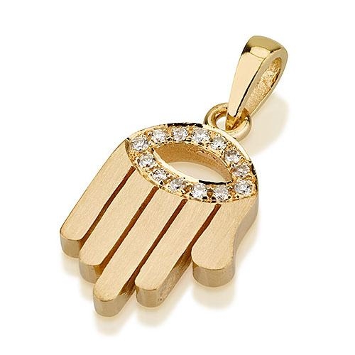 Yaniv Fine Jewelry 18K Gold Hamsa Diamond Pendant with Evil Eye Motif (Choice of Colors) - 1