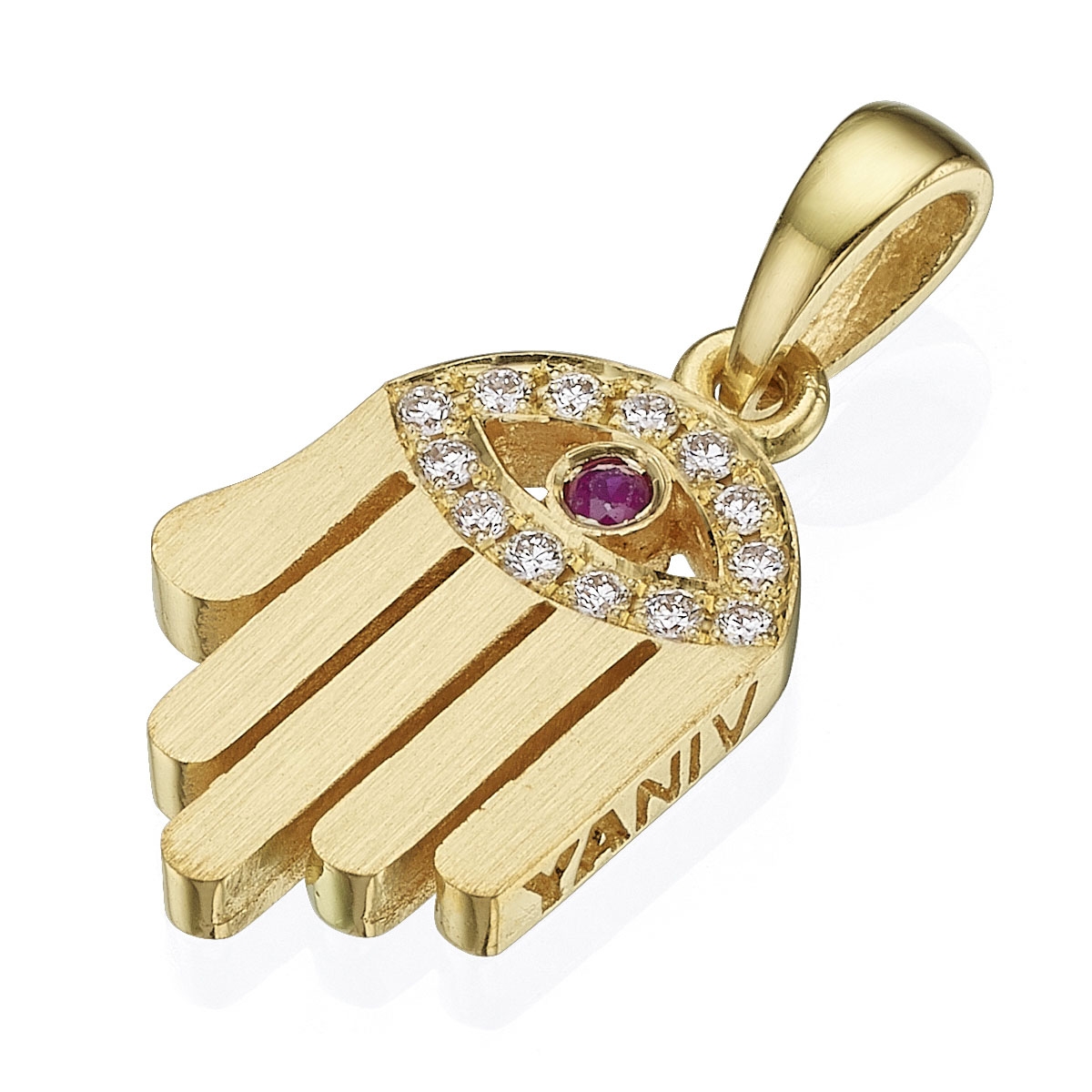 Yaniv Fine Jewelry 18K Gold Hamsa and Evil Eye Pendant With Diamonds And Ruby (Choice of Colors) - 1