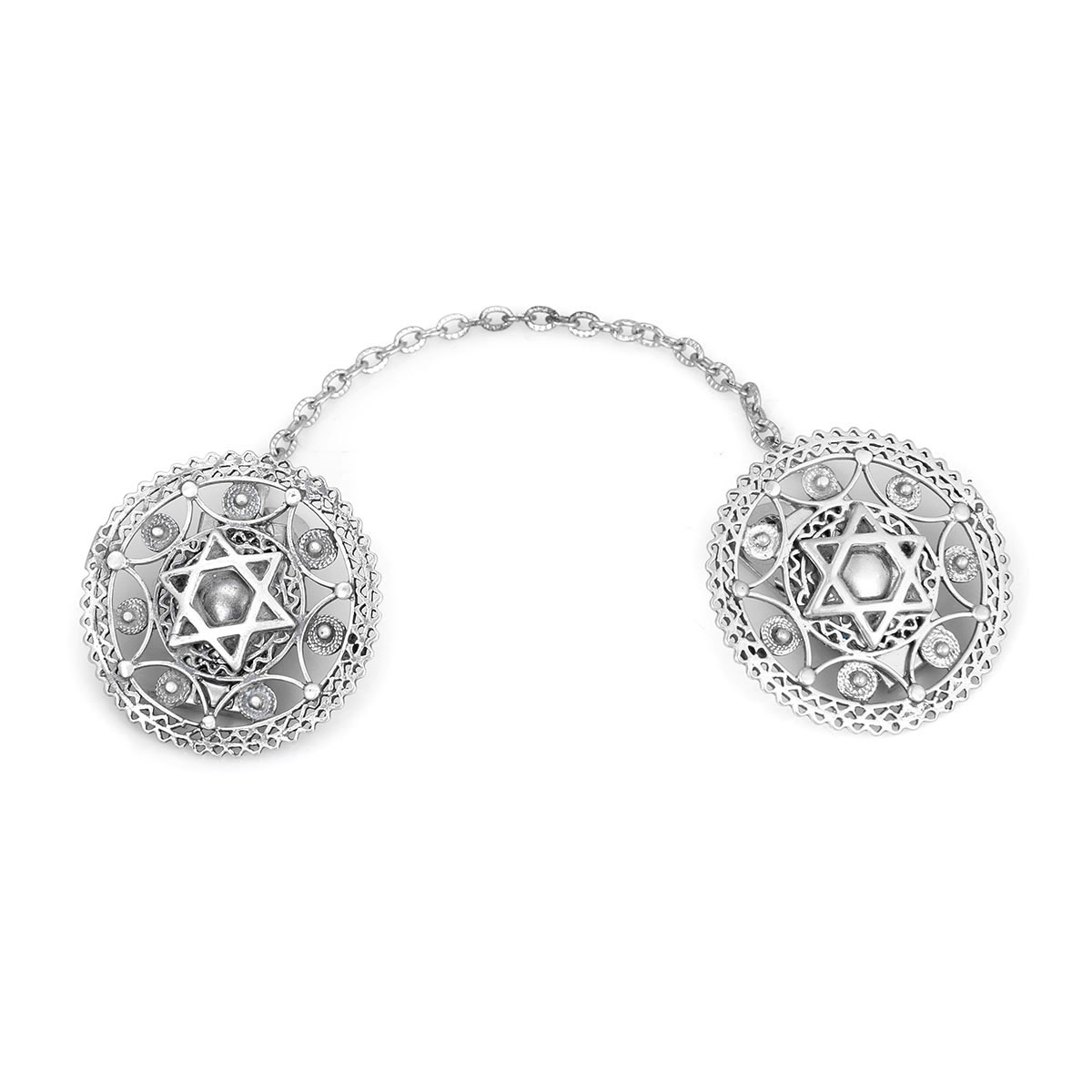 Traditional Yemenite Art Handcrafted Sterling Silver Tallit Clips With Star of David Design - 1