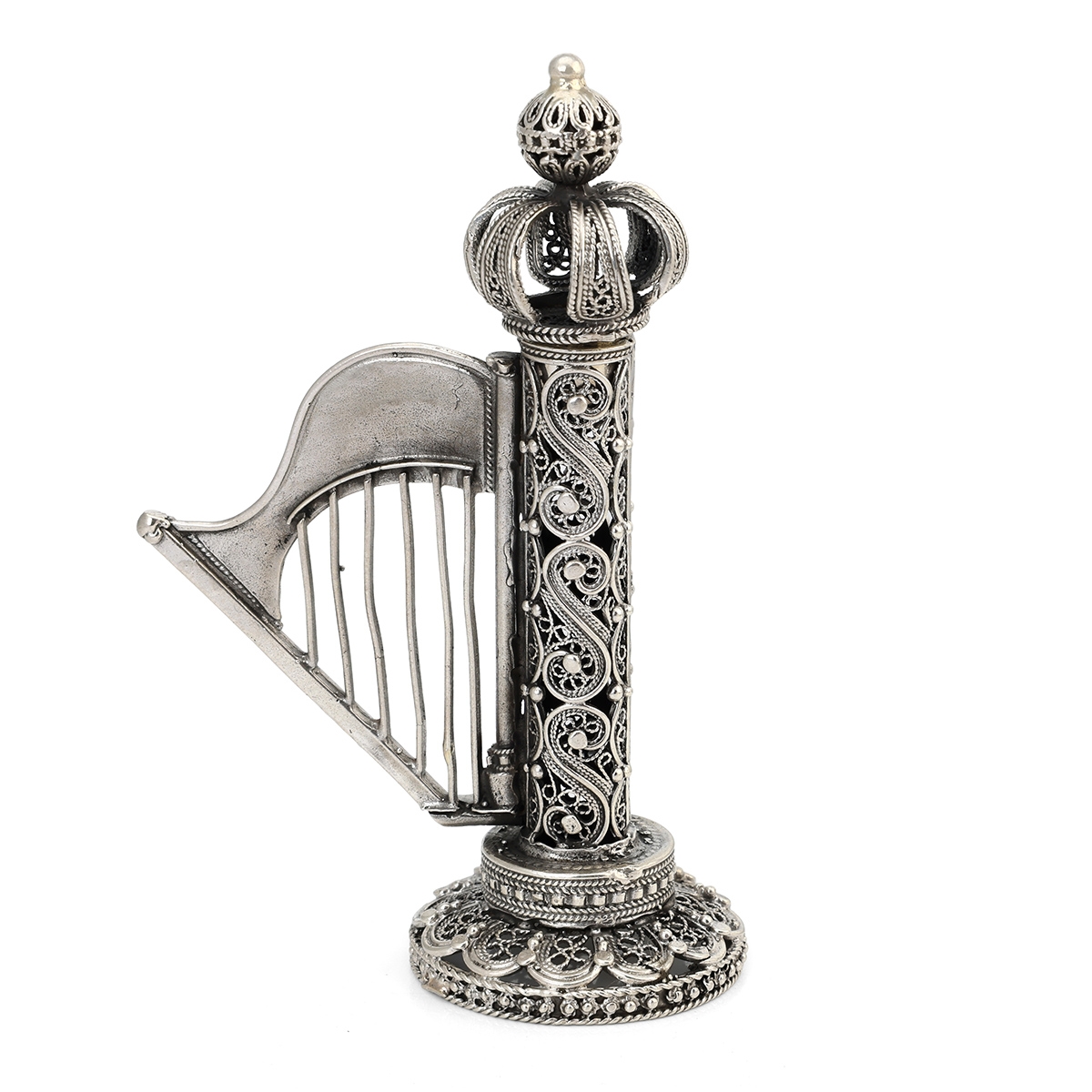 Handcrafted Sterling Silver Harp of David Havdalah Spicebox with Filigree - Traditional Yemenite Art - 1