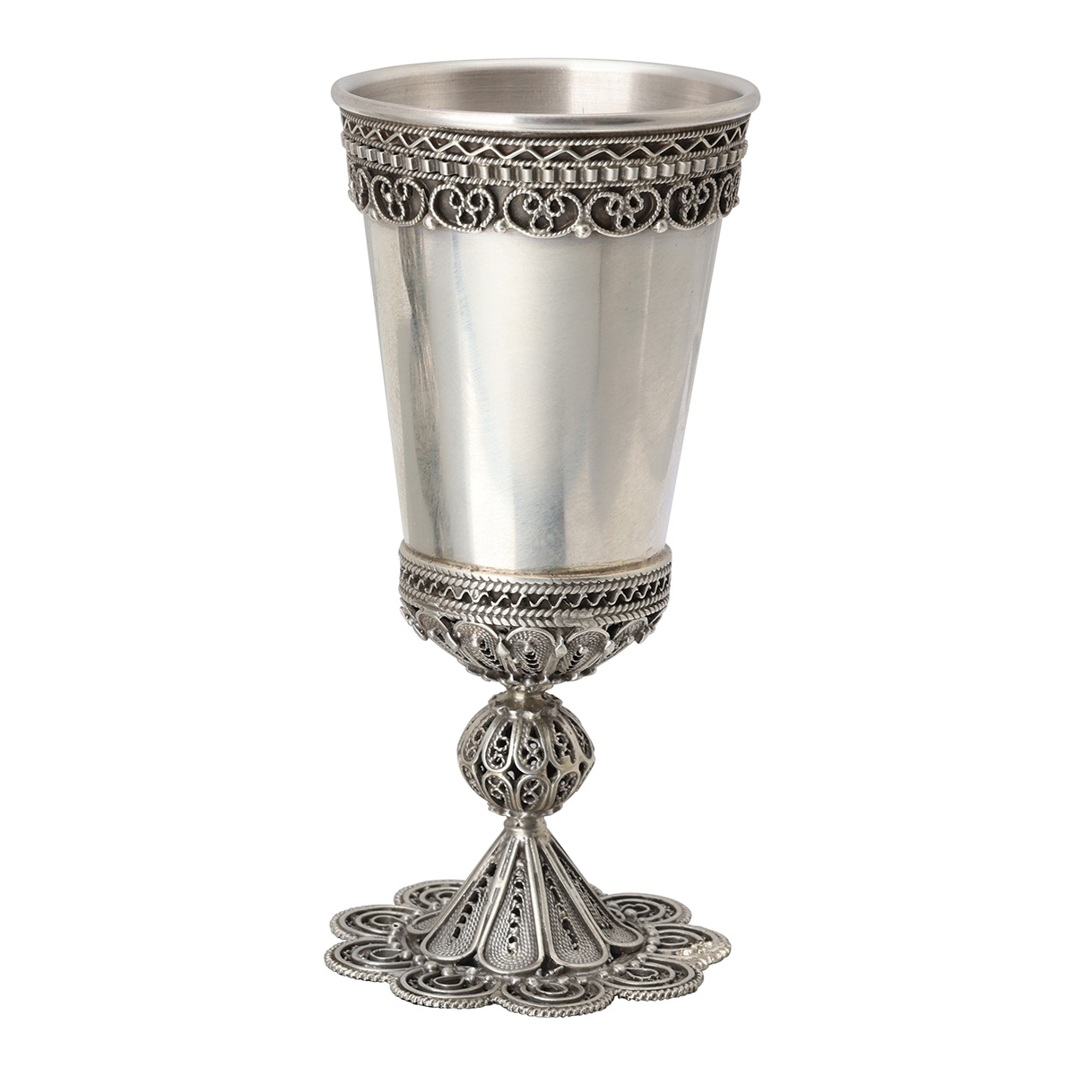 Eastern Sterling Silver Kiddush Cup with Refined Filigree Design - 1