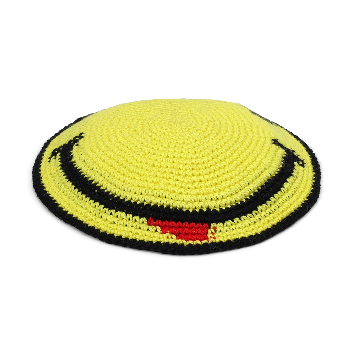 Hand Made Knit Kippah With Smiley Face (Yellow), Judaica | Judaica Webstore