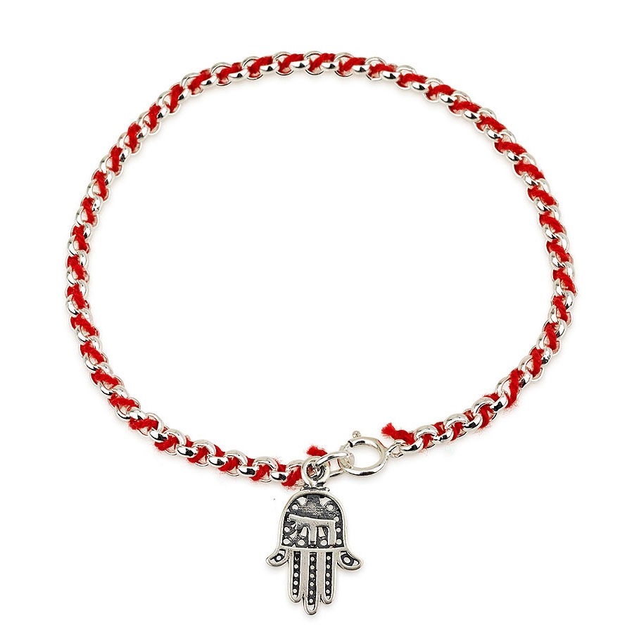 Red String Silver Hamsa Bracelet  - 1