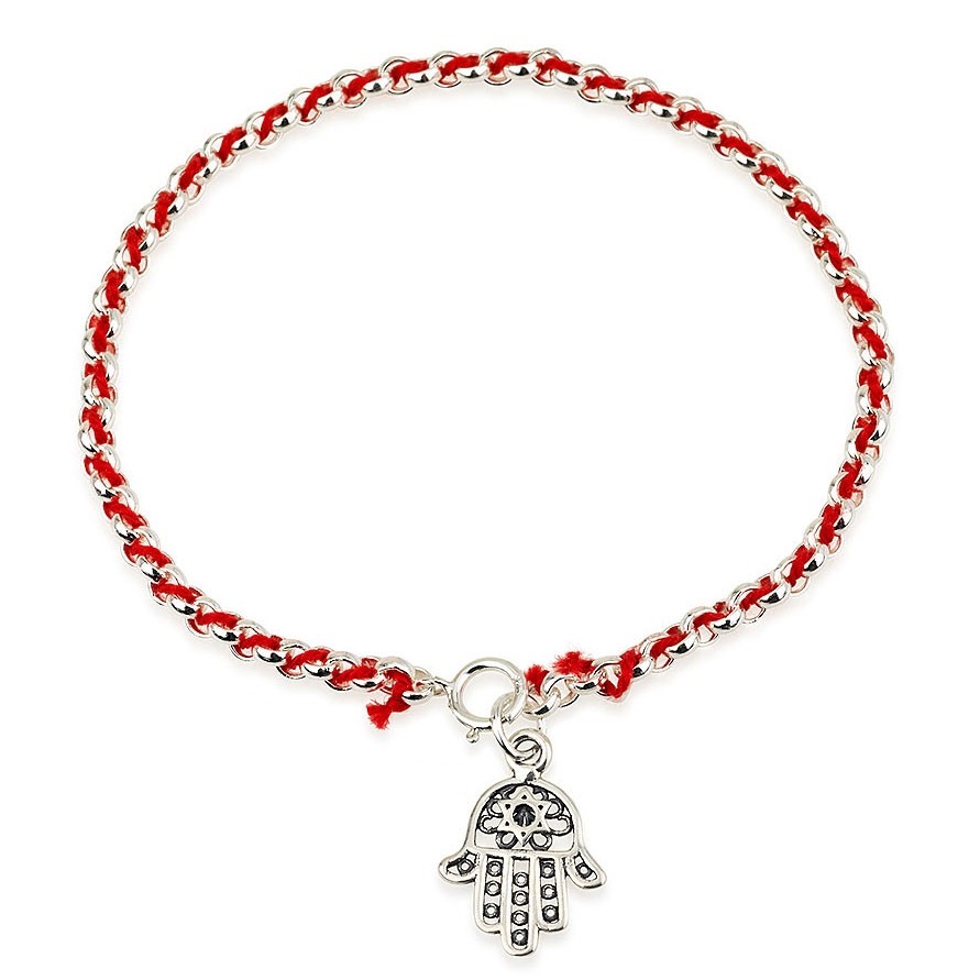 Red String Silver Bracelet with Star of David Hamsa  - 1