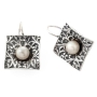  Elegant Sterling Silver Square Pearl Earrings - 1