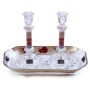  Painted Glass Hebraic Column Candlesticks with Tray: Pomegranates (Multi-Colored). Lily Art - 1