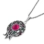  Sterling Silver  Filigree Pomegranate Necklace with Large Ruby - 1