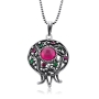  Sterling Silver  Filigree Pomegranate Necklace with Large Ruby - 2