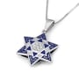14K Gold Diamond Star of David Pendant Necklace with Blue Enamel - 9