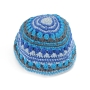 Crocheted Frik Kippah with Blue, Turquoise and Gray Design - 2