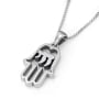 Sterling Silver Hamsa Pendant Necklace with Chai - 4