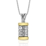 Priestly Blessing: Sterling Silver and Gold Mezuzah Necklace - Numbers 6:24-26 - 1