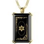 Gold Plated and Onyx Tablet Necklace for Men with Micro-Inscribed Star of David and Shema - Deuteronomy 6:4 - 1