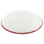 White Knitted Kippah with Bordeaux Border - 1