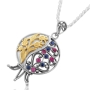 Large Gold and Silver Filigree Pomegranate Necklace with Ruby and Sapphire Gemstones - 1