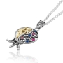 Gold  and  Silver Filigree Pomegranate Necklace with Ruby and Sapphire Gemstones - 1