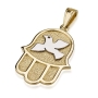 14K Gold Hamsa Pendant with Dove Motif - 1
