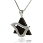 Star of David Dove: 14K White Gold Diamond Encrusted Pendant with Onyx - 1